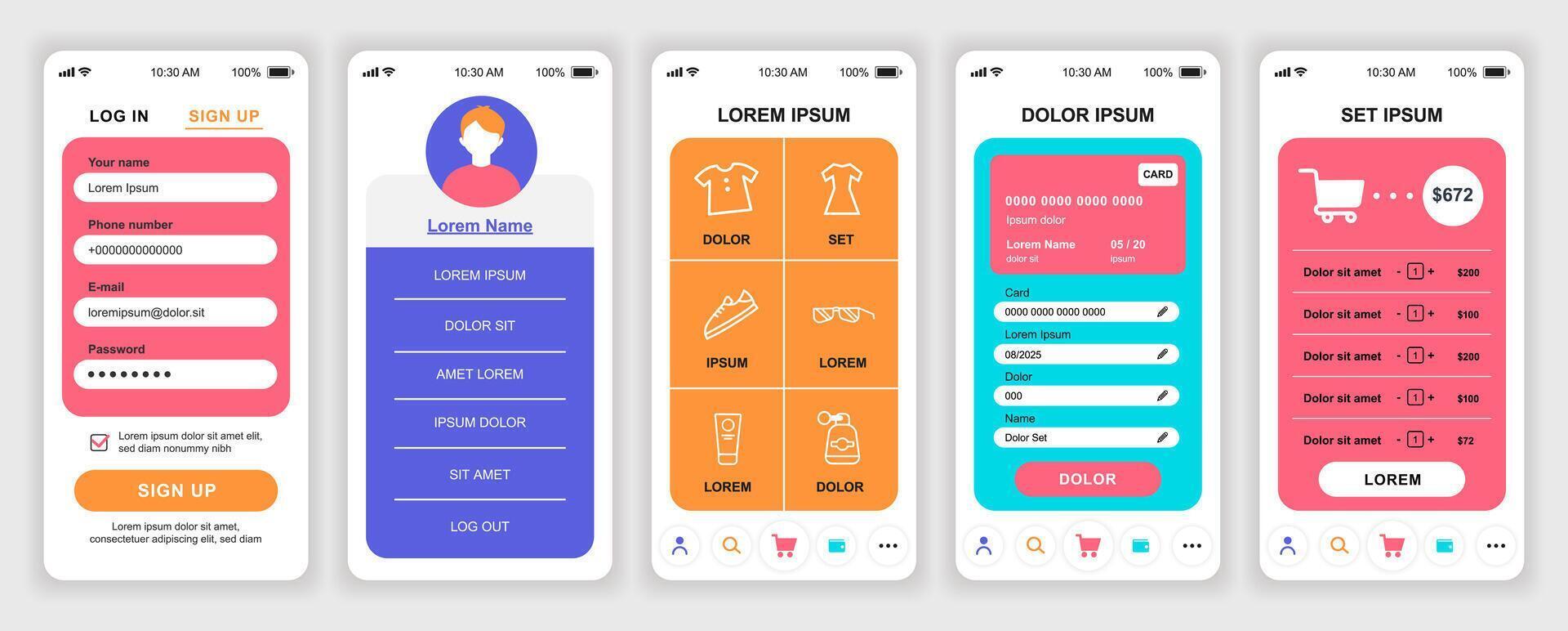 Mobile app user interface design layout vector