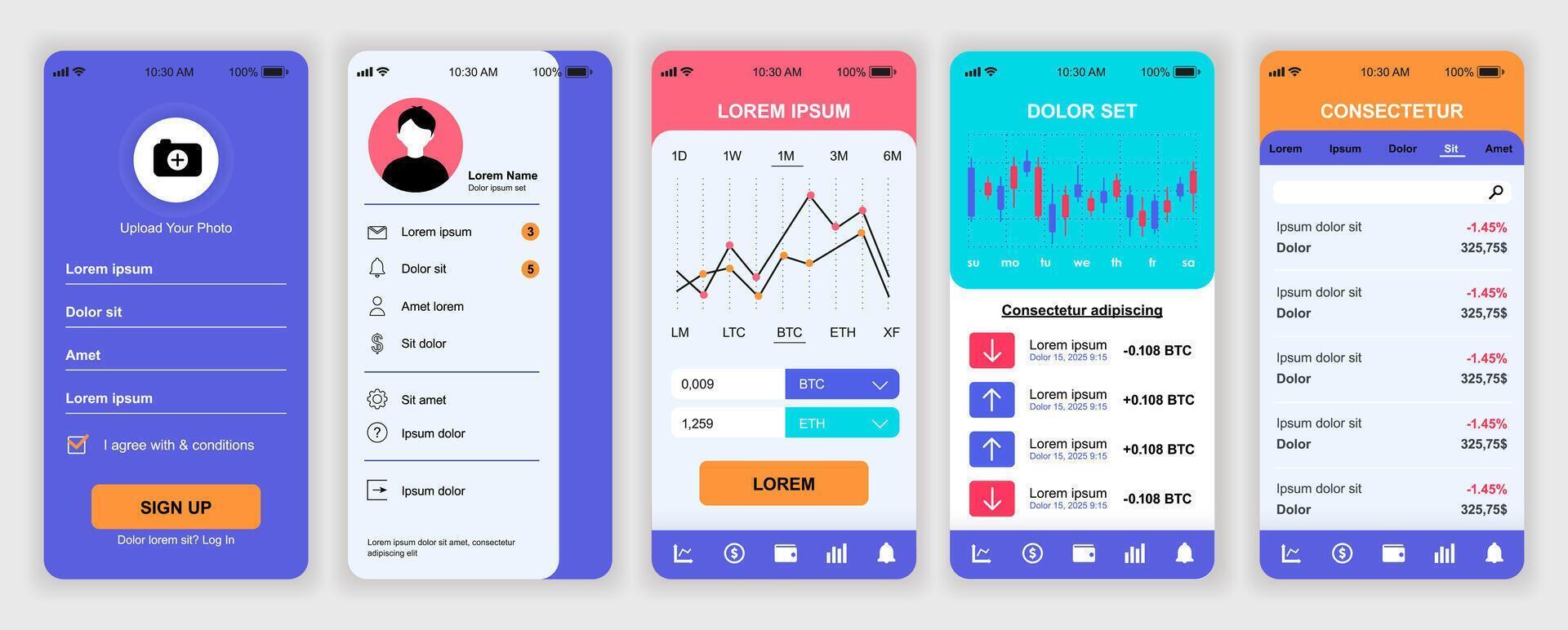 Mobile app design interface collection vector