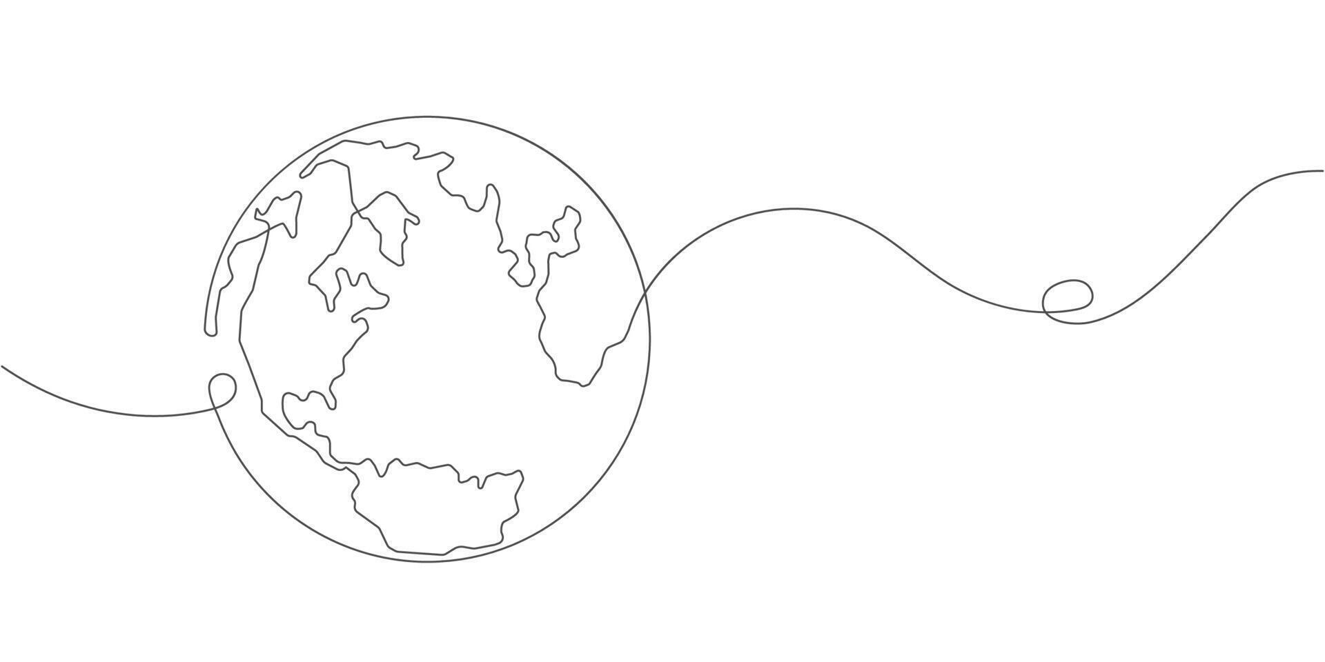 Planet Earth.Map.One line drawing. vector