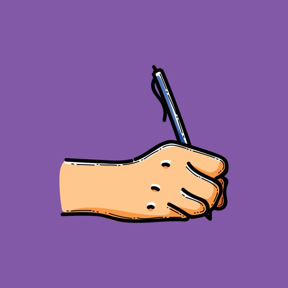 Cartoon Illustration of Hand Writing on Paper with Purple Background vector