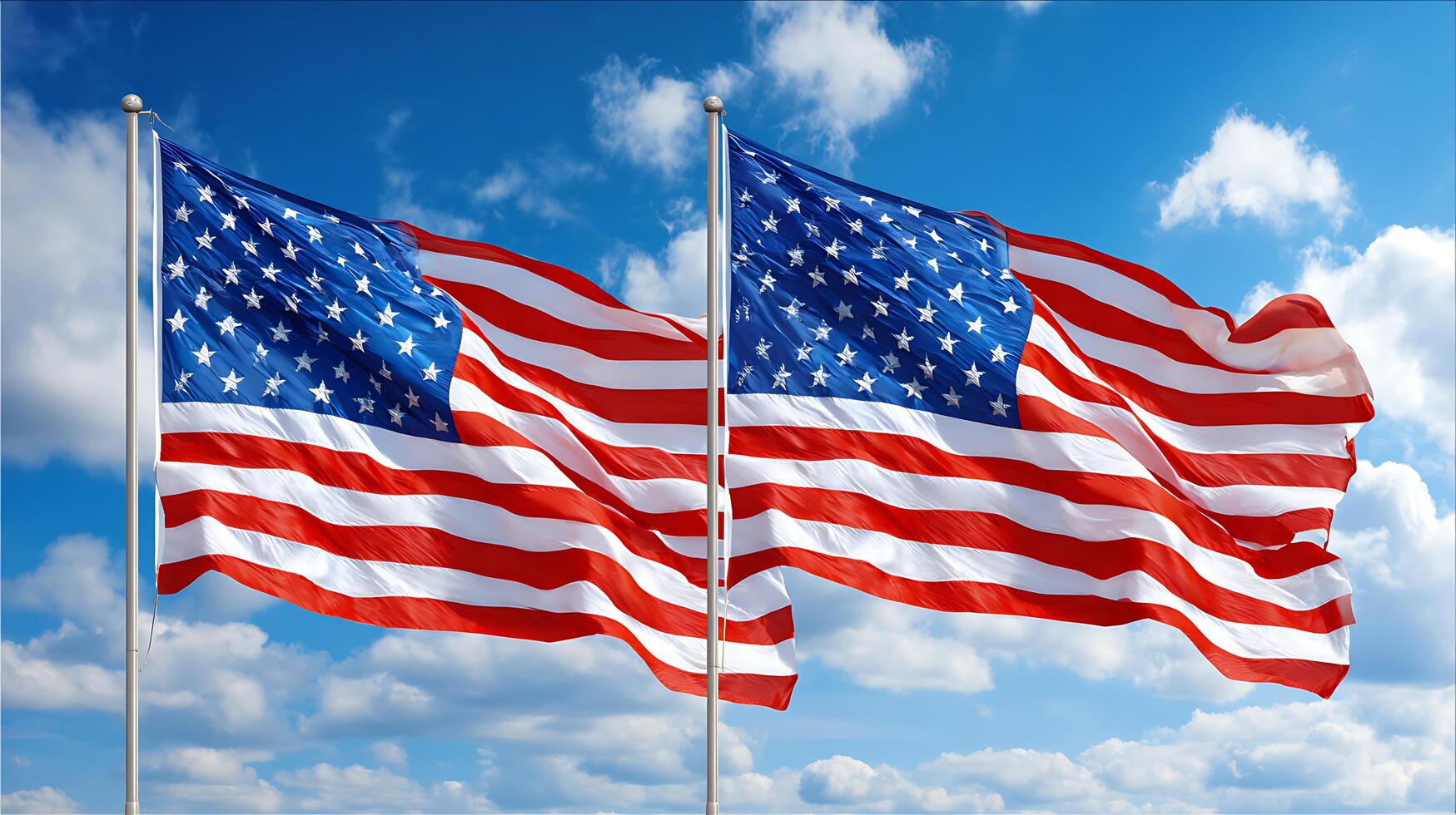 Two american flags waving in the wind photo