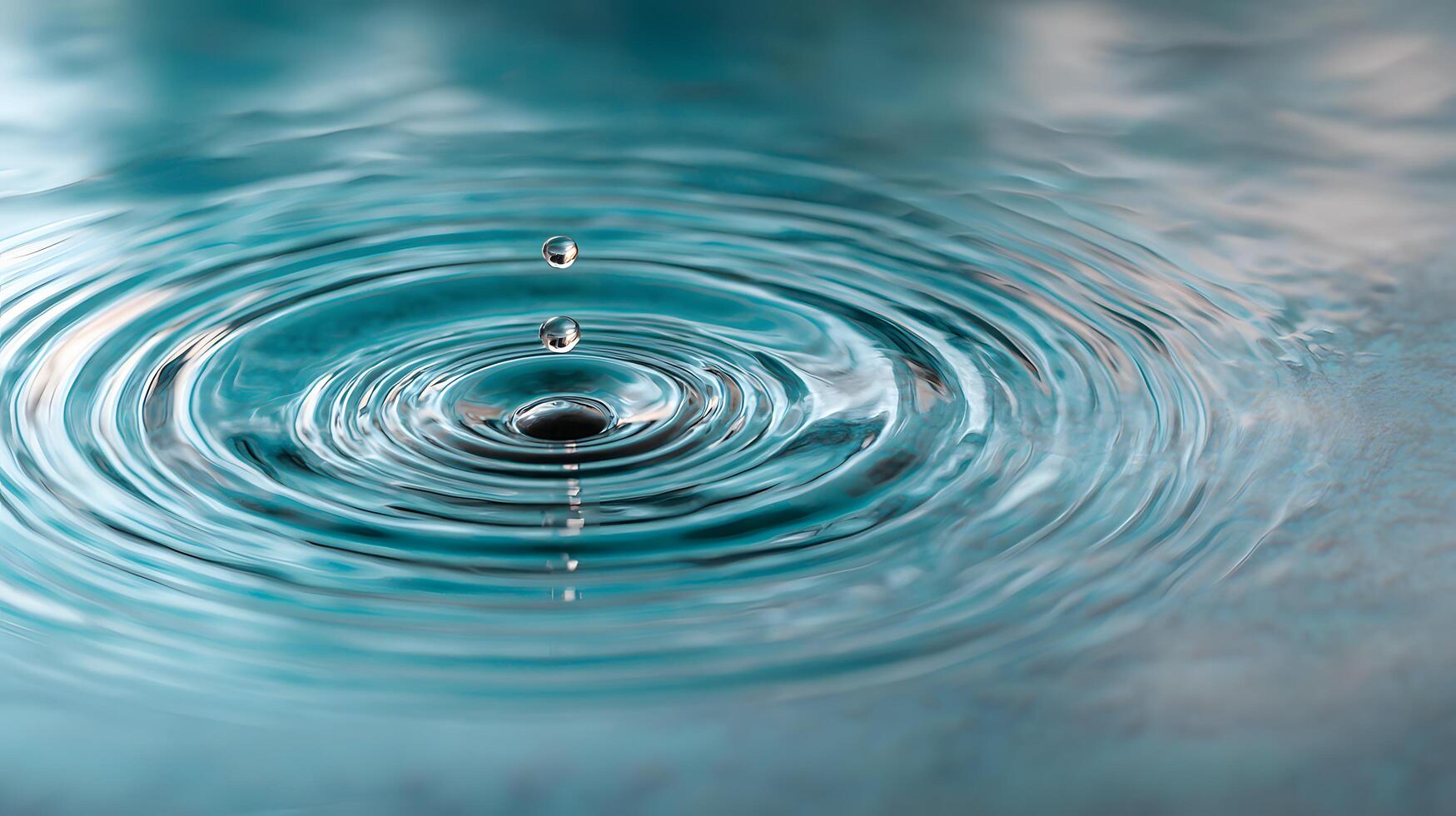 A drop of water is falling into a blue water photo