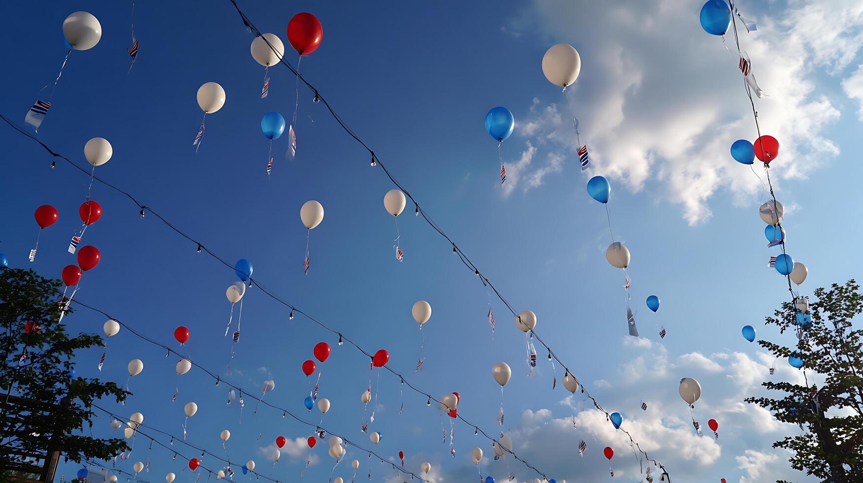 A bunch of red white and blue balloons photo
