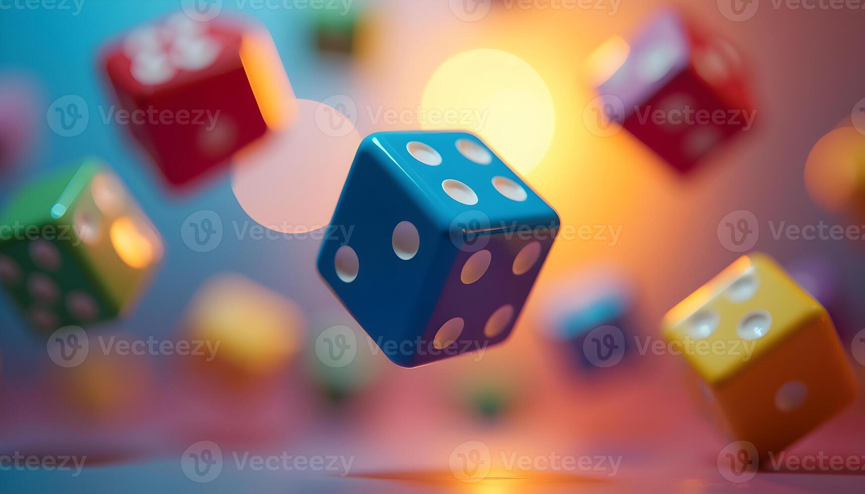 Colorful dice falling in the air photo