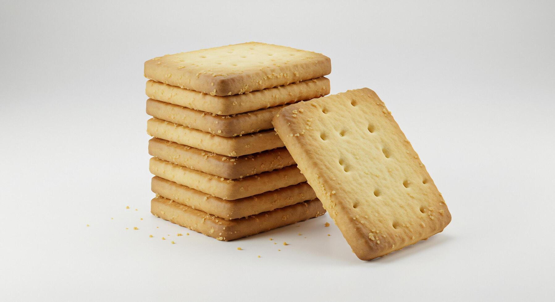 Neatly Stacked Square Biscuits Rest Attractively On A Plain White Background photo