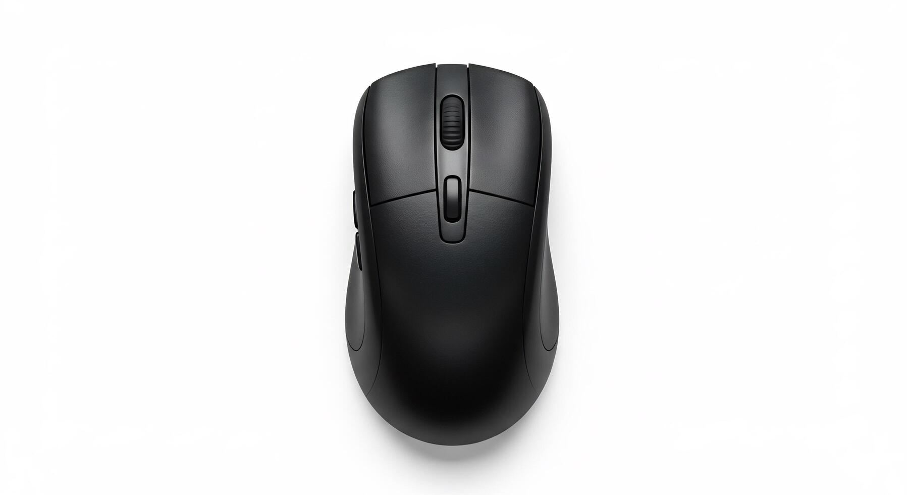 Sleek Black Wireless Computer Mouse Rests Elegantly On White Background photo