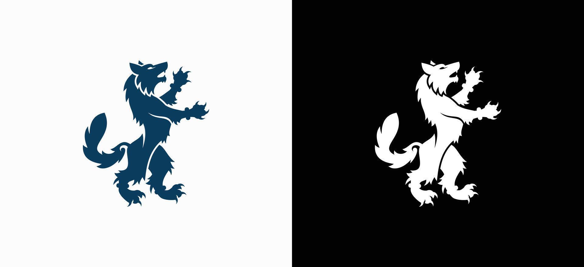 Heraldic wolf design illustration with a classic concept. Heraldic wild animal symbol. vector