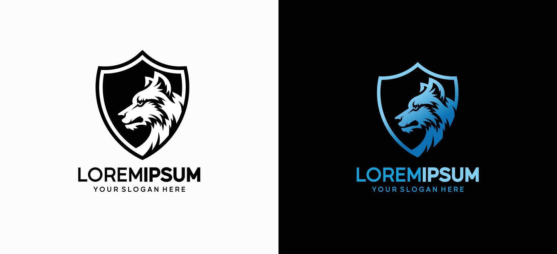 illustration of a wolf shield logo design. Wild animal badge symbol. vector