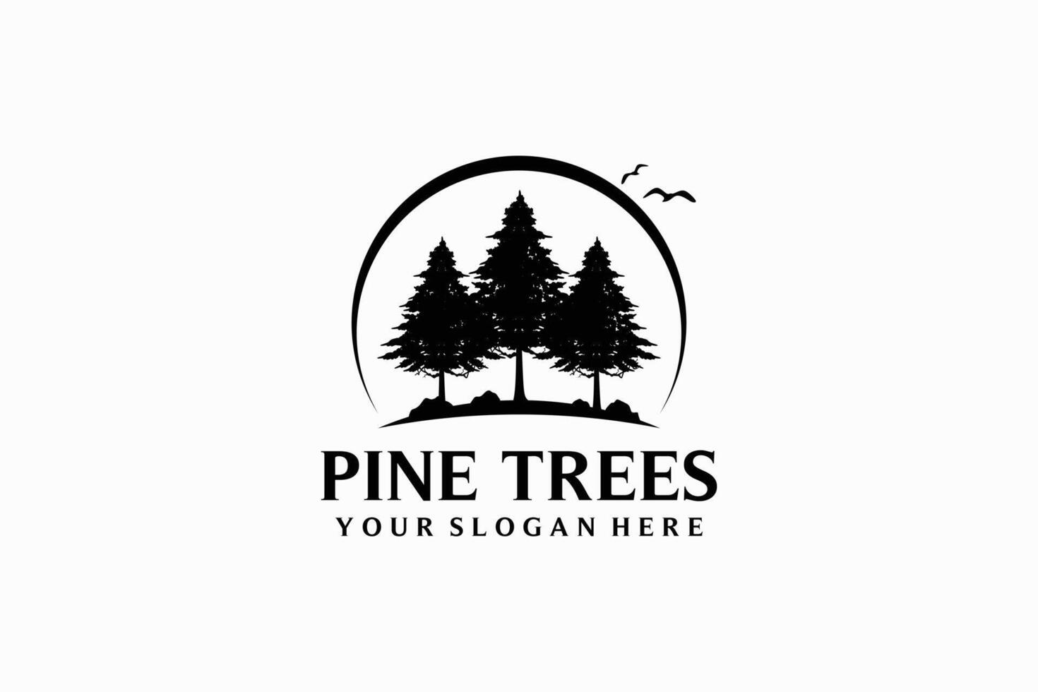 illustration of silhouette of retro rustic logo design of pine, fir, cedar tree vector