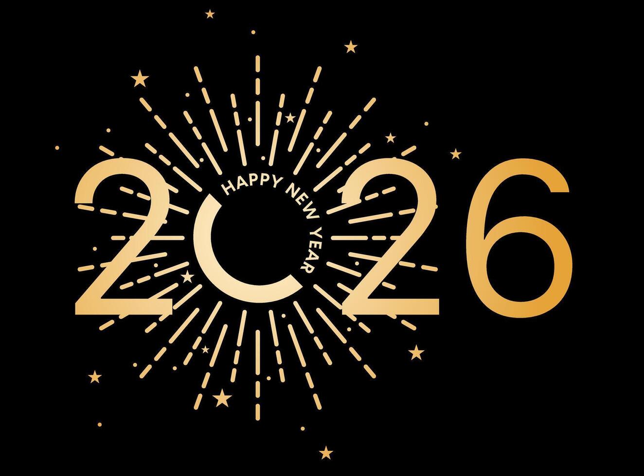 2026 New Year card, gold fireworks and number poster vector