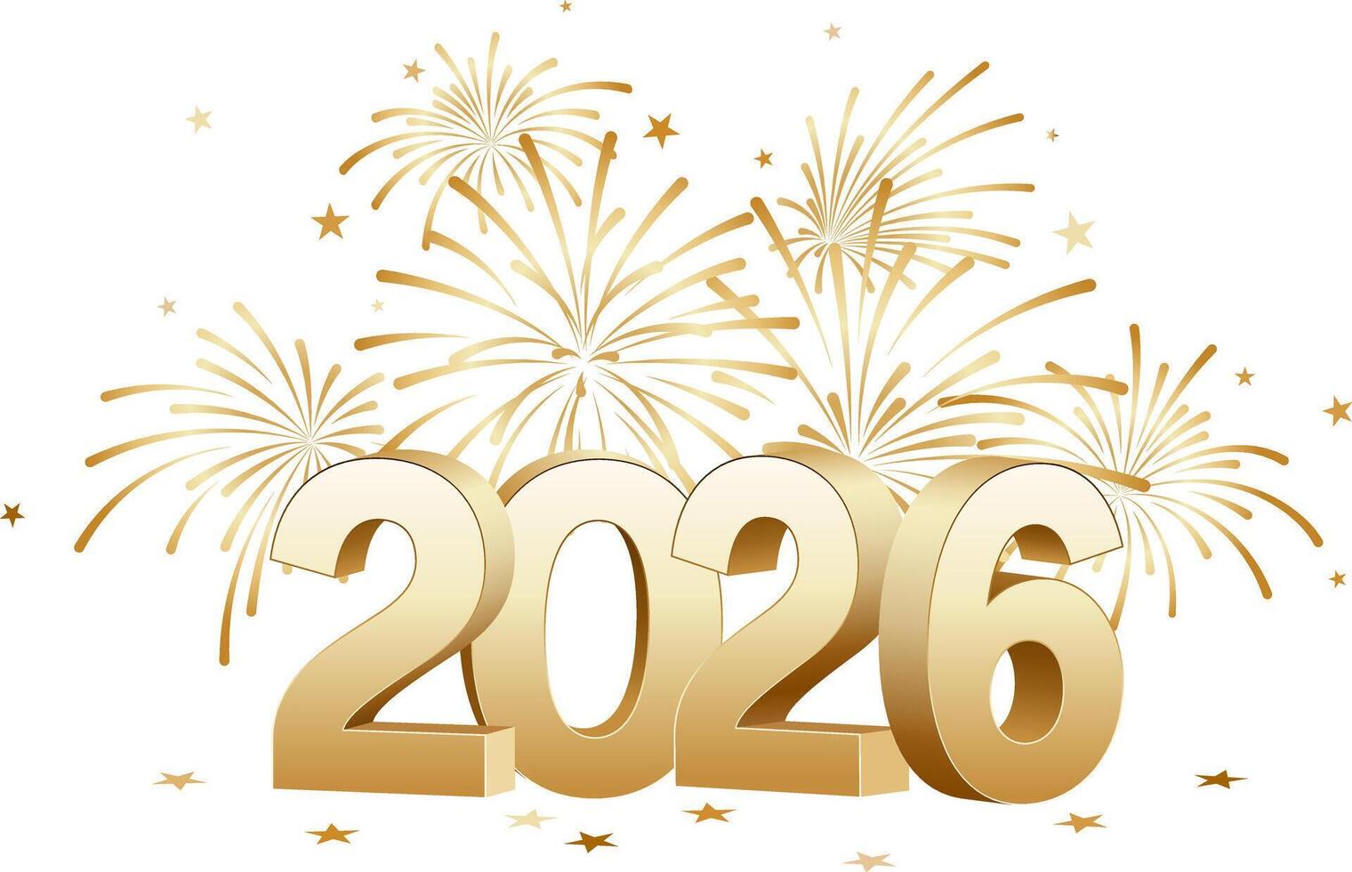 2026 number, gold 3D New Year logo isolated with fireworks vector