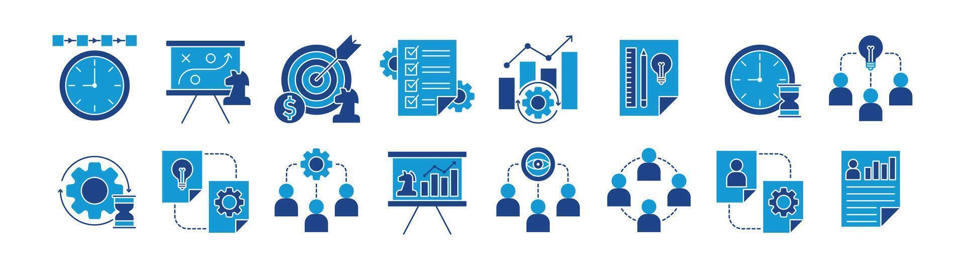 Icon Set of Management, Time Management, Strategy, Goals, To Do List, Proses and More. Icon Blue Style vector