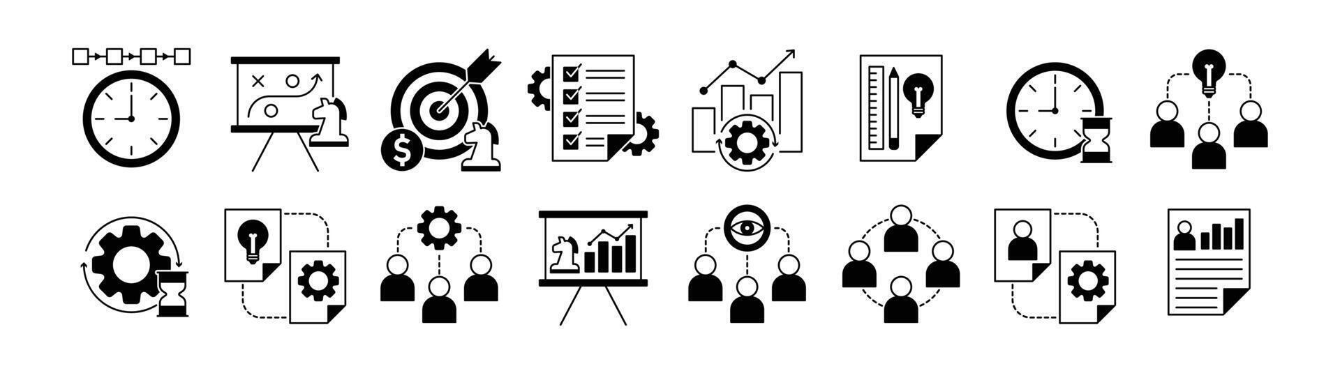 Icon Set of Management, Time Management, Strategy, Goals, To Do List, Proses and More. Icon Mixed Style vector