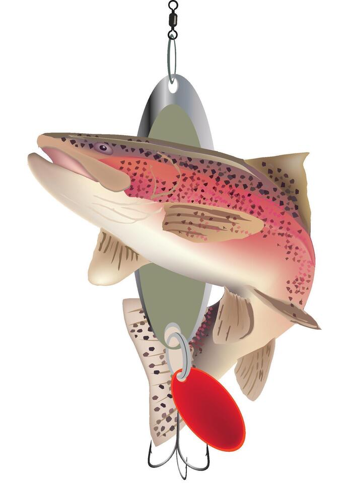 A fish on a hook with a red lure vector