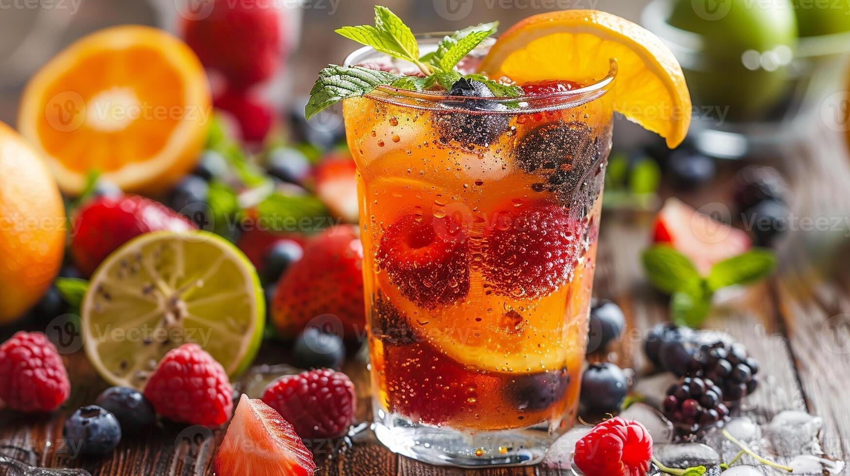 Berry citrus drink with fresh mint photo