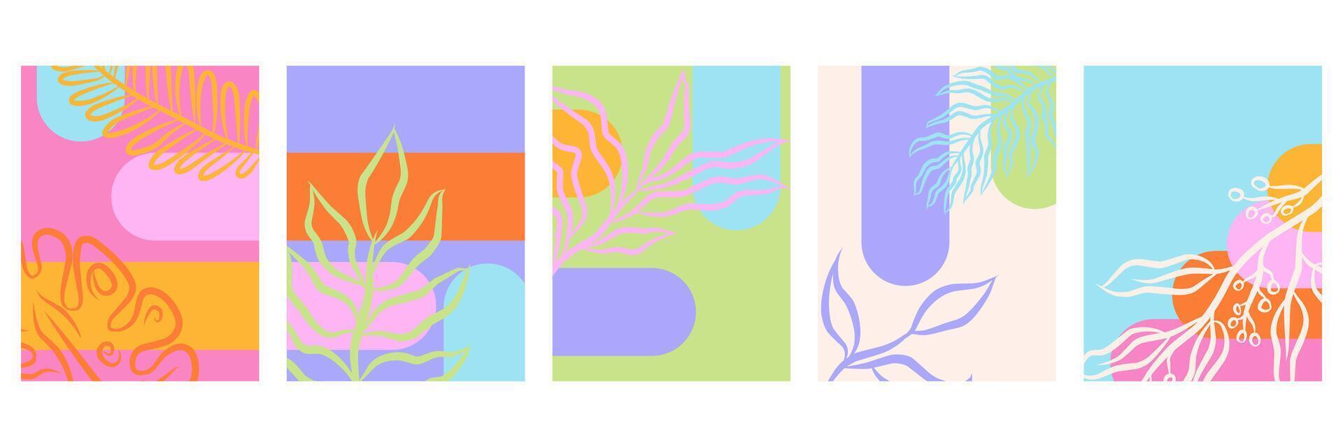 Set of trendy creative universal cards Hand Drawn textures in pastel colors. vector