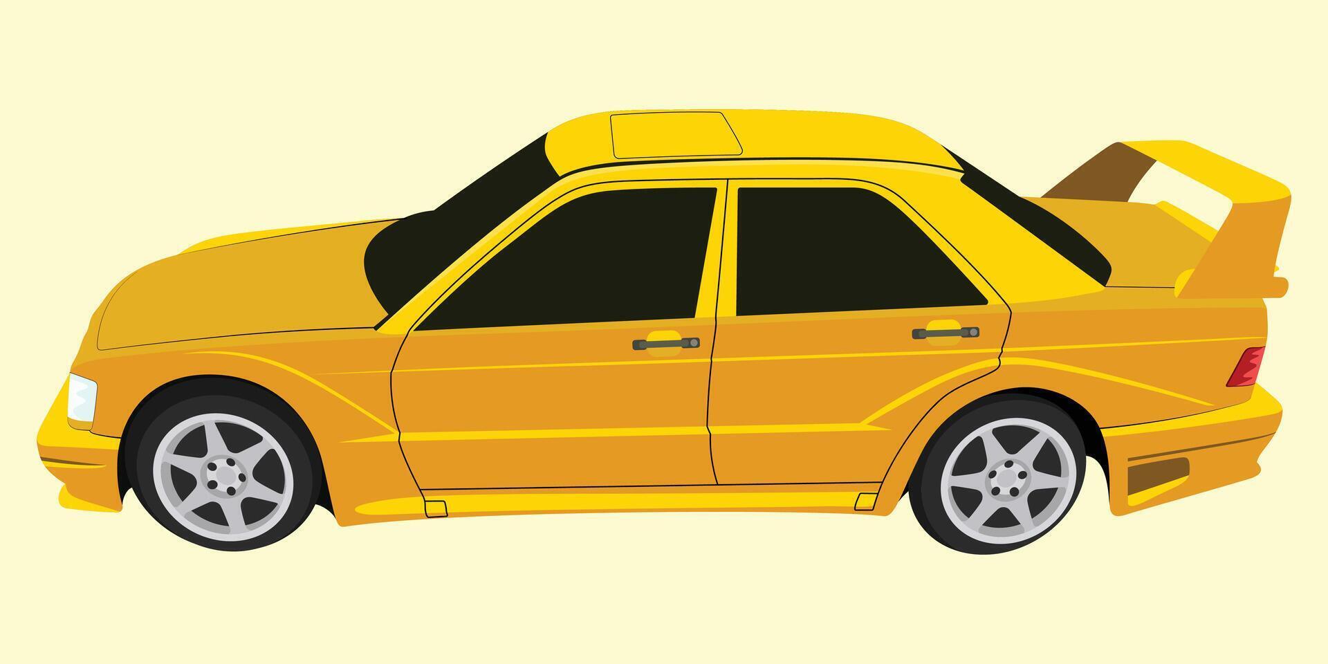 Yellow stylish racing car illustration with bold sporty look and clean elegant detailing vector
