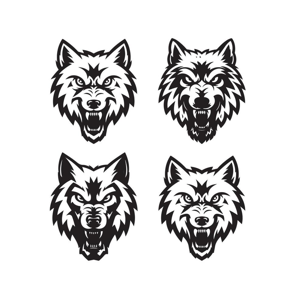 Wolf Head Silhouettes for Animal and Wildlife Concepts vector