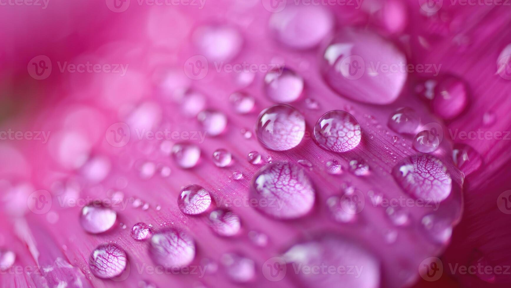 A close up shot of water droplets on a pink flower petal, beautifully detailed. photo