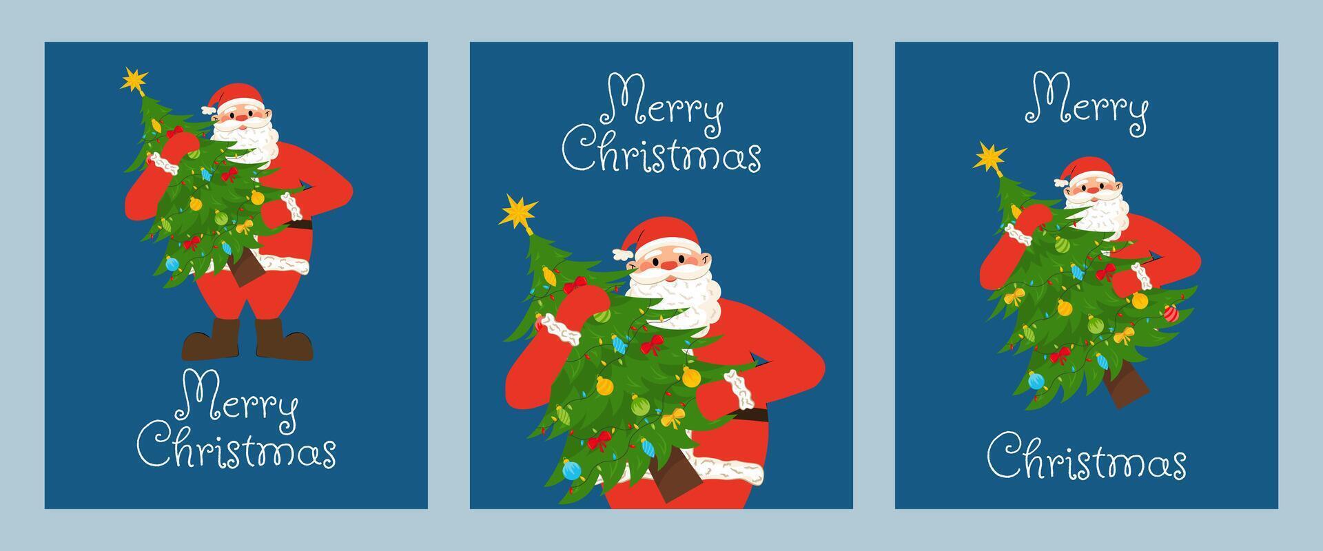 Collection of chritsmas background with Santa Claus and Christmas tree. vector