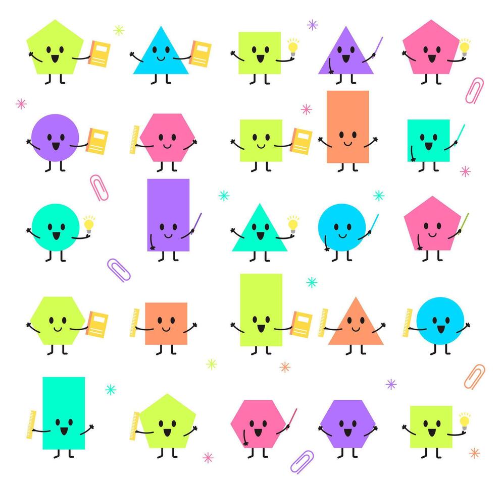 Fun Geometric Shapes with Cartoon Faces vector