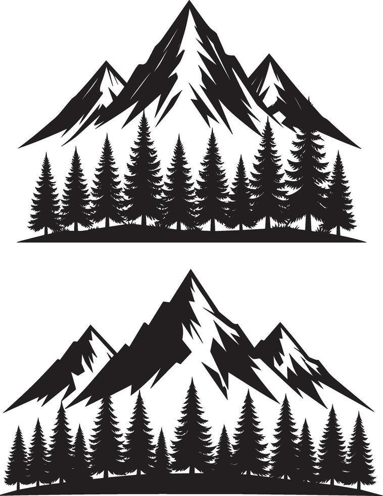 Mountains and trees silhouette illustration vector