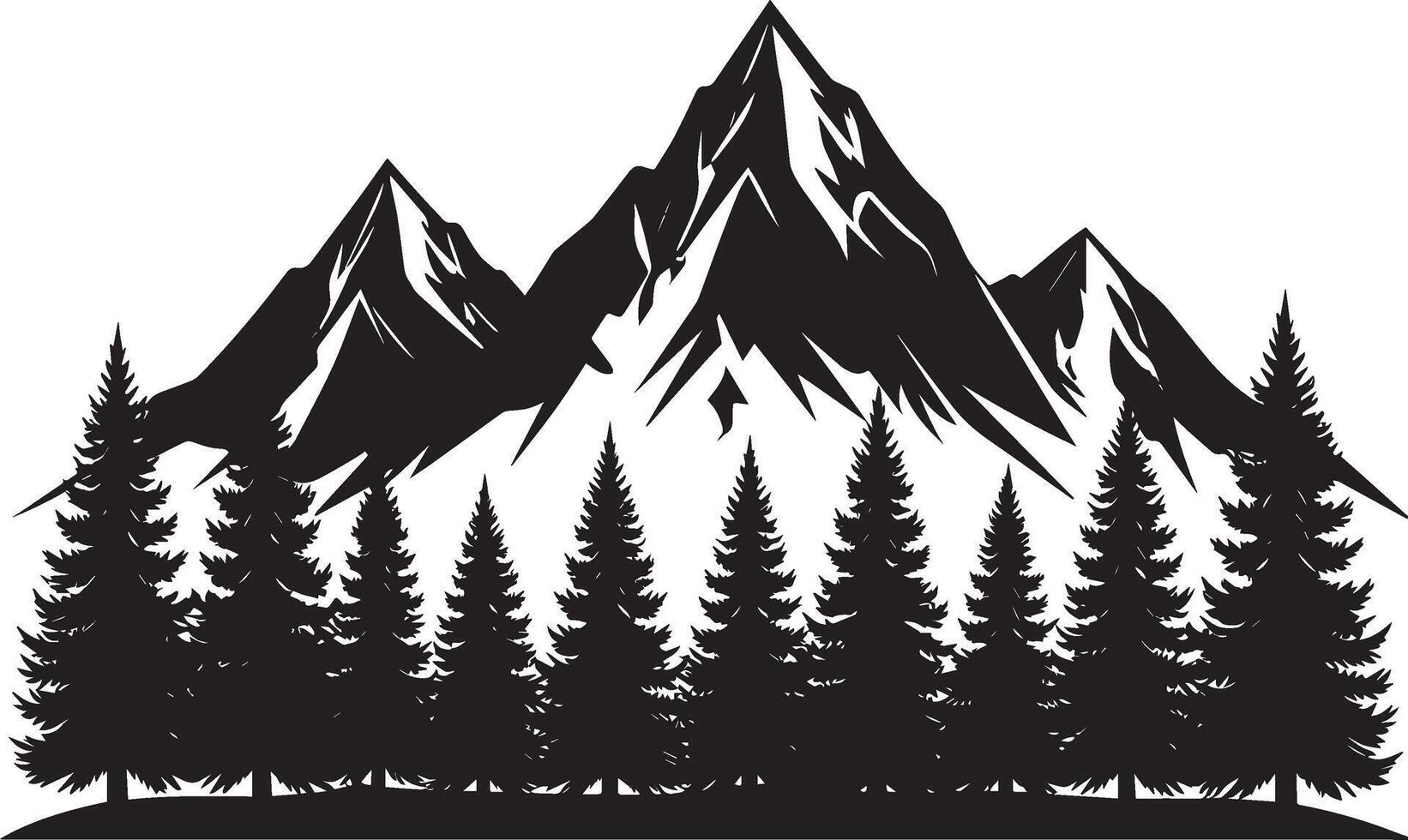 Mountain landscape with trees and mountains illustration, 1 vector