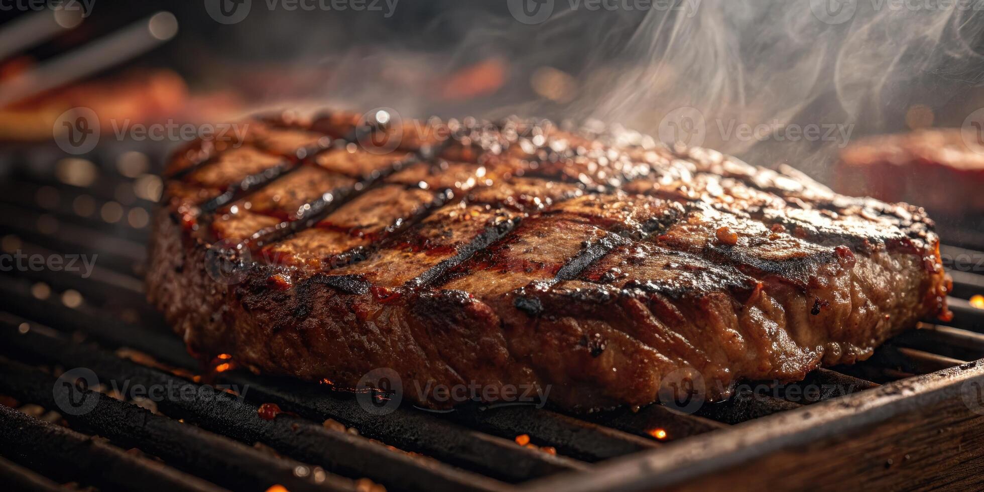Grilled steak on a BBQ grill photo