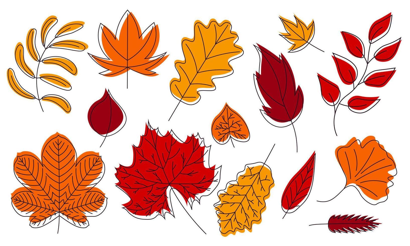 A set of autumn leaves. Autumn leaves of maple, chestnut, oak, linden, ash trees vector