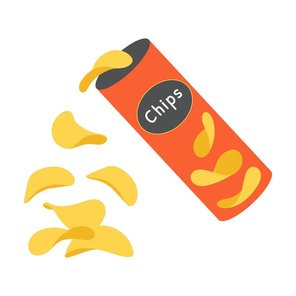 Open pipe with falling chips. Fast food. illustration. vector