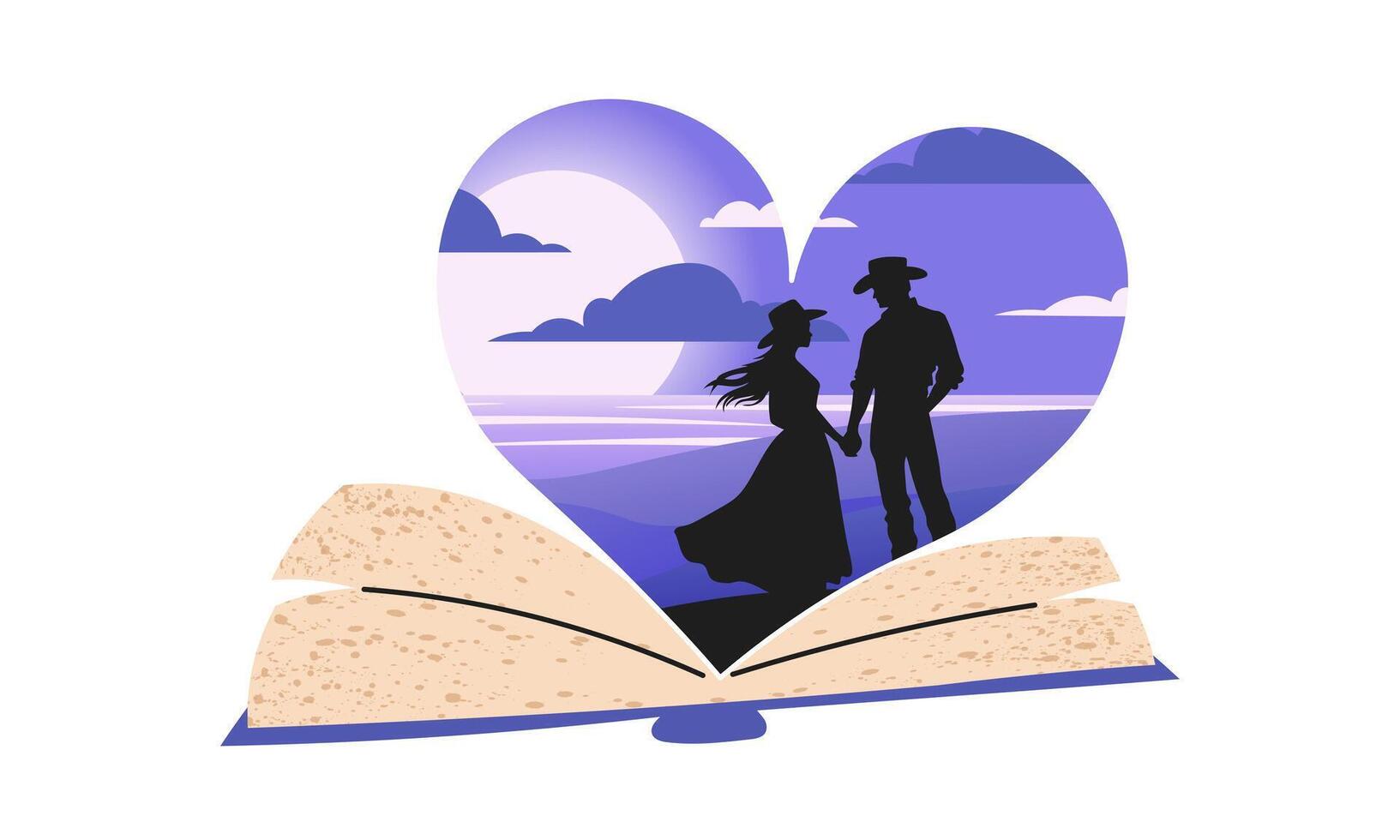 Love Story in a Book. Couple on the seashore vector