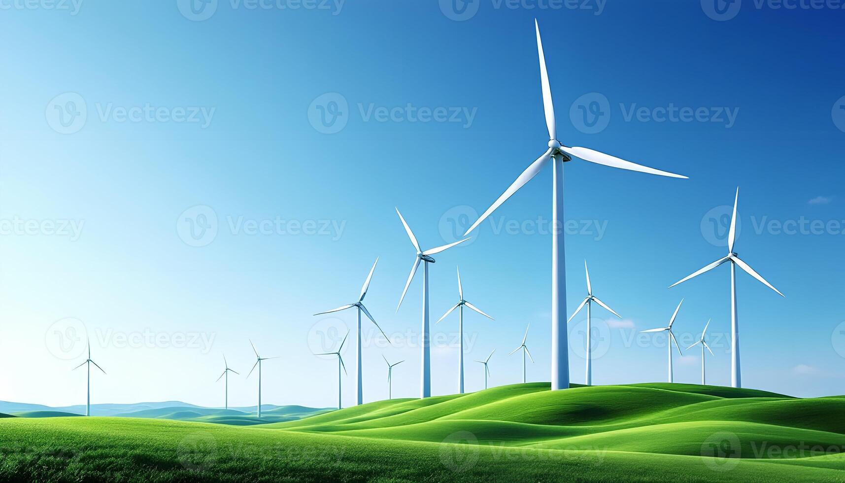 A green field with wind turbines on it photo