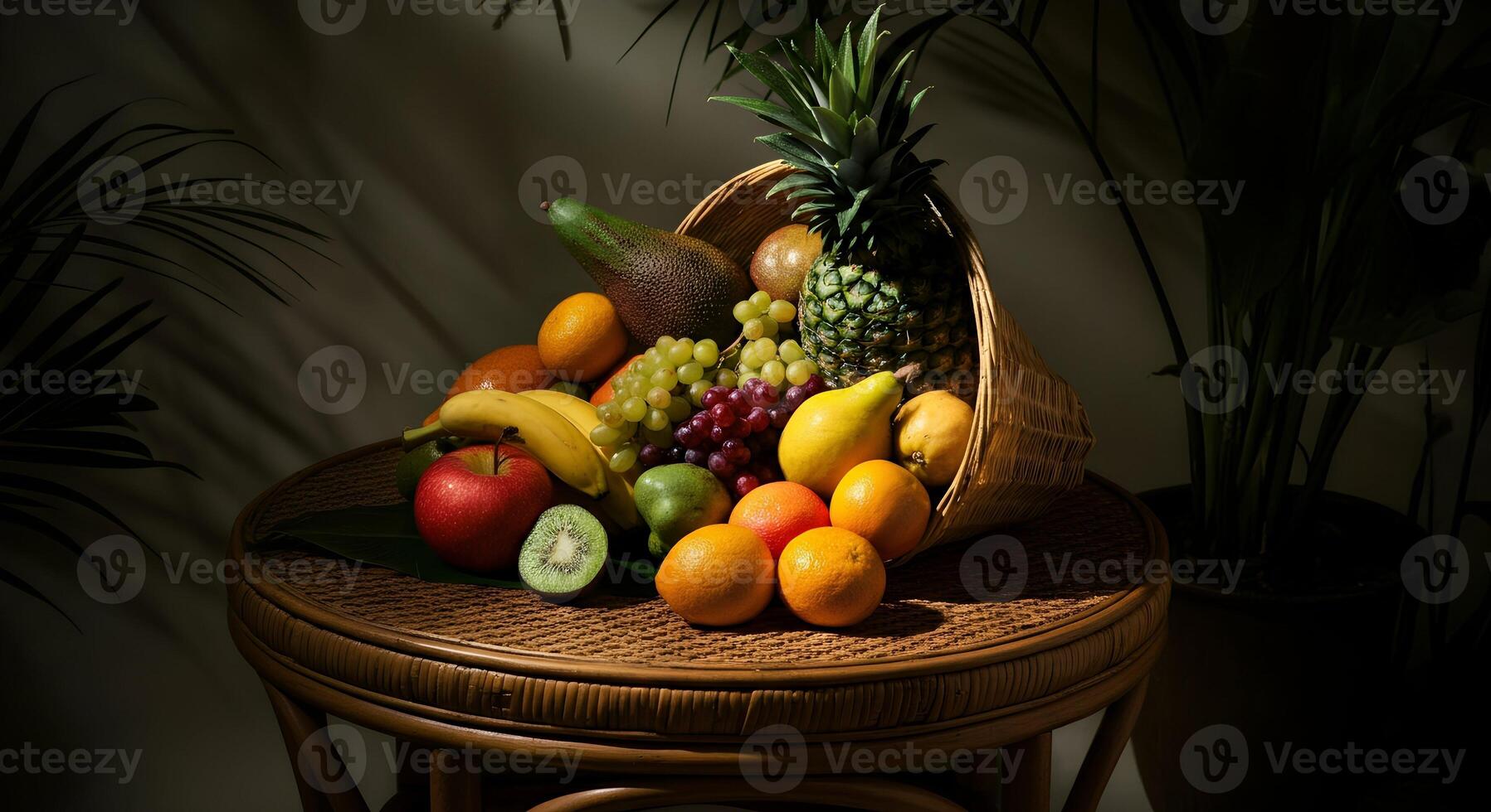 A basket of fruit on a table photo
