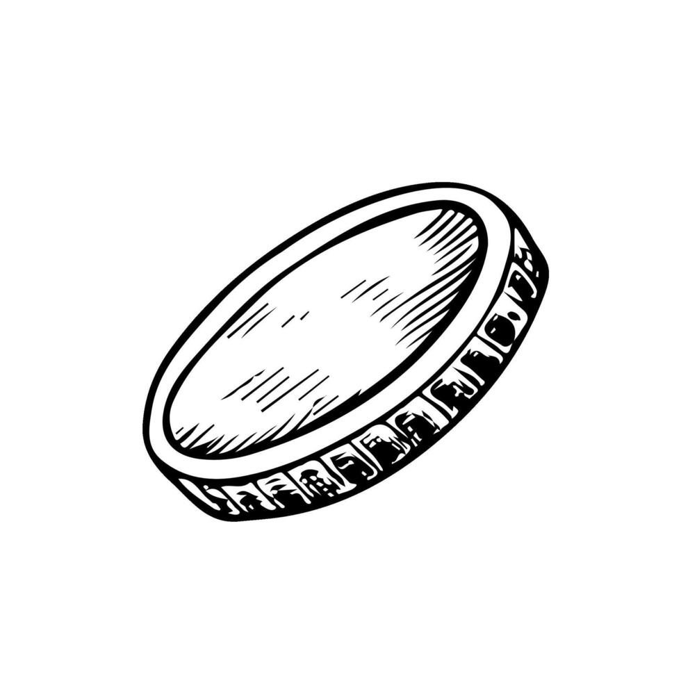 Coin. , black and white graphic illustration. For postcards, banners and flyers, packaging, invitations, holiday decor, and more. vector