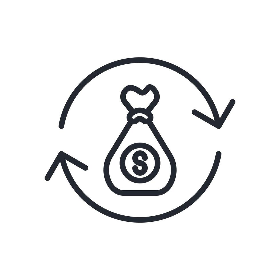 Money Bag Icon Outline Style. Relevant To Global Finance vector