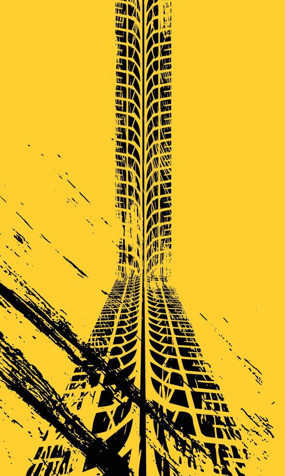 Abstract grunge tire tracks on yellow background vector