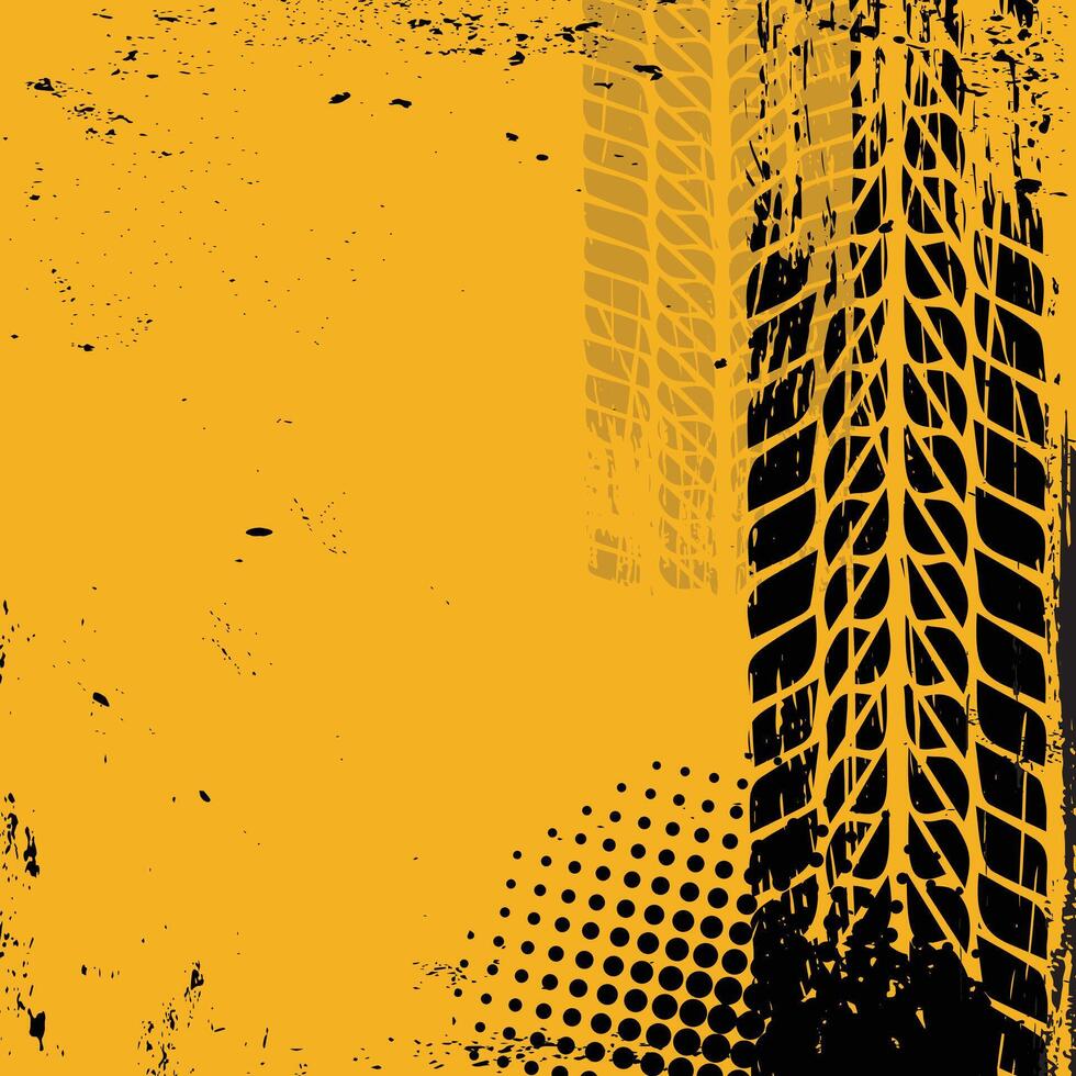 Abstract tire track background on yellow textured surface vector