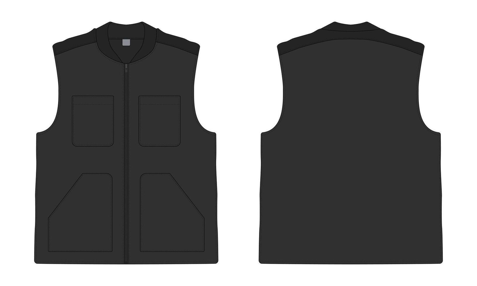 Black functional vest with pockets vector