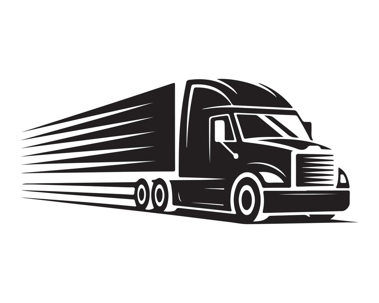 Black Semi Truck Illustration with Motion Lines vector