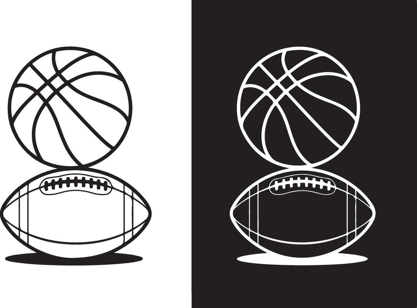 Basketball and Football Outlines on Black and White Backgrounds vector