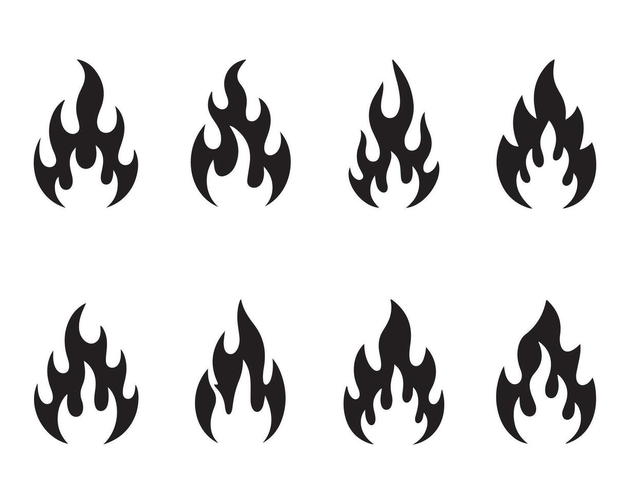 Black Fire Flames Set on White Background Illustration vector