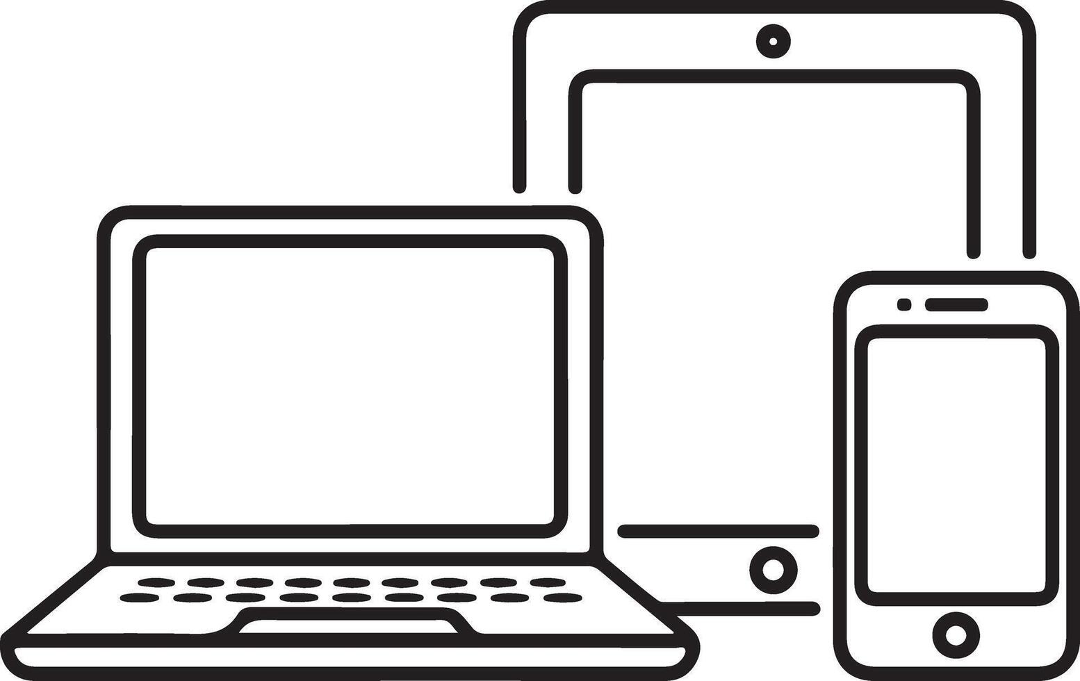 Black and white illustration of laptop tablet and smartphone devices vector