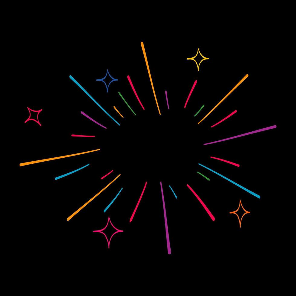 starburst hand drawn, doodle colorful fireworks design elements. vector