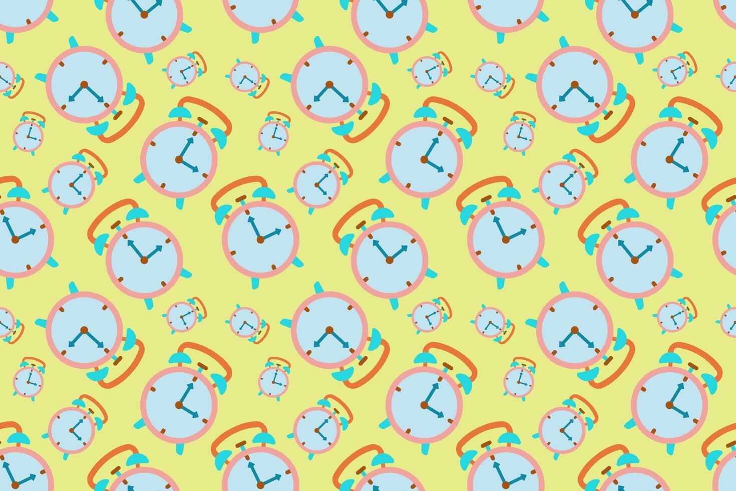 A pattern with clocks and other objects on a yellow background vector