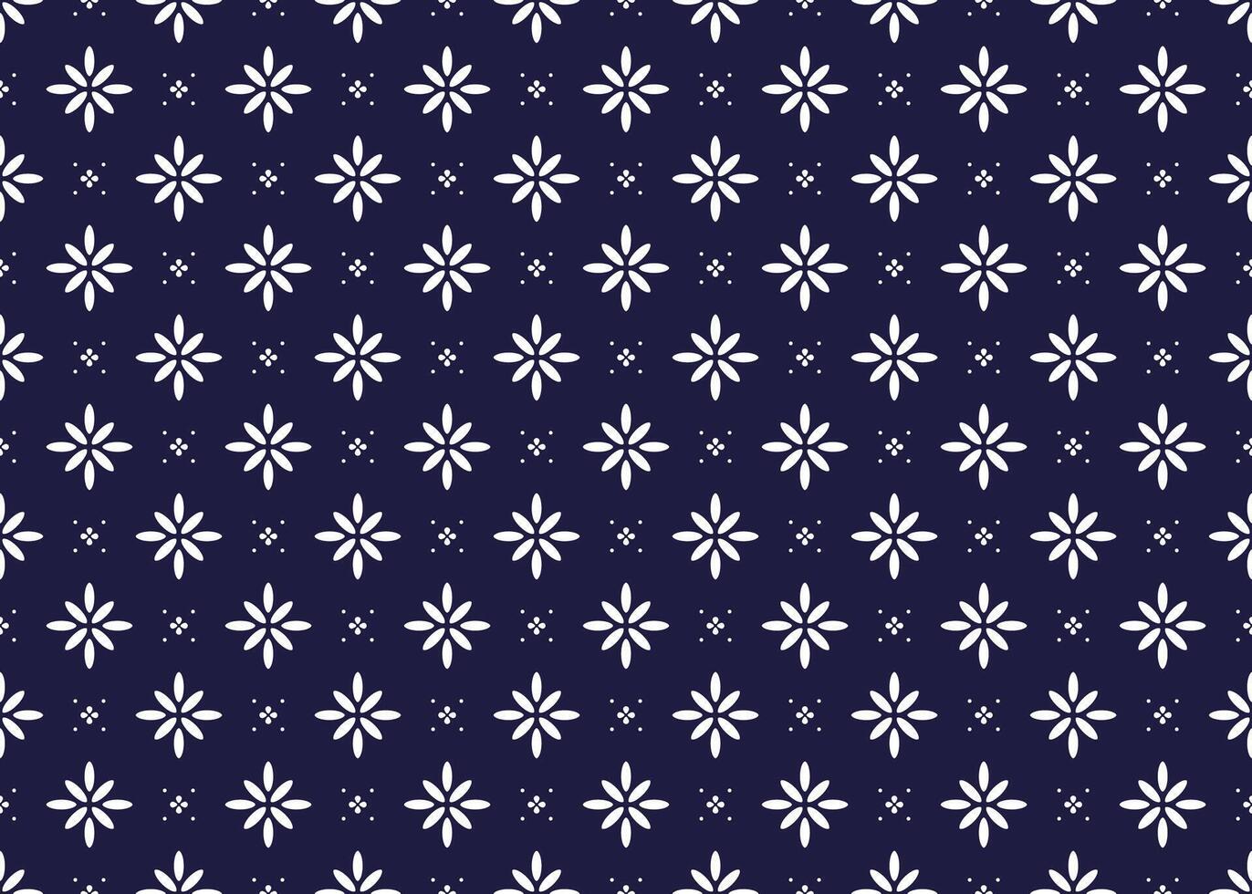 Seamless white floral blooming on dark blue background, ethnic fabric pattern, Portuguese style, minimal design for cloth, carpet, batik, wallpaper, wrapping etc. vector