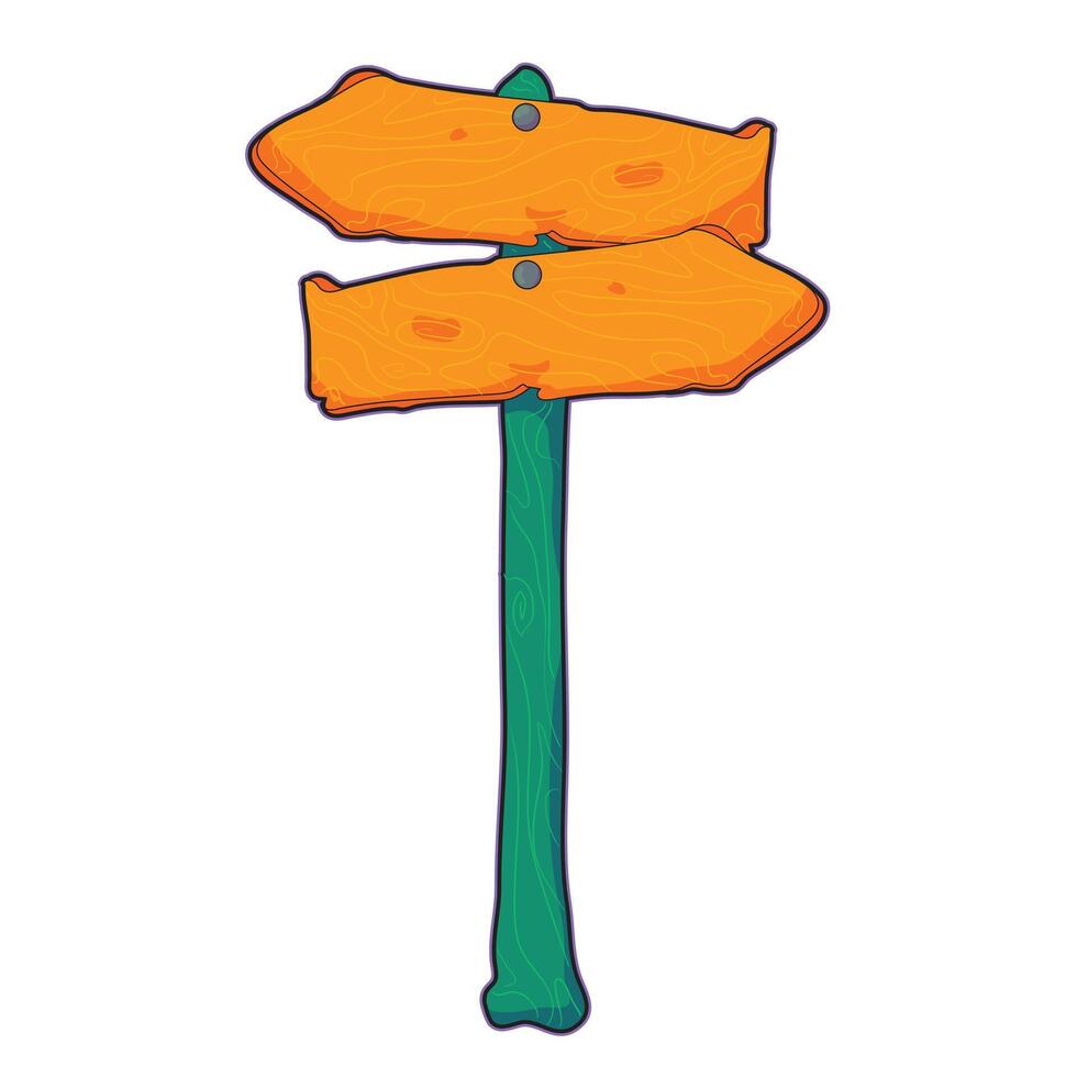 Cute hand drawn signpost with two wooden arrows pointing opposite directions. Ideal for games, kids maps, and playful outdoor-themed design projects. vector