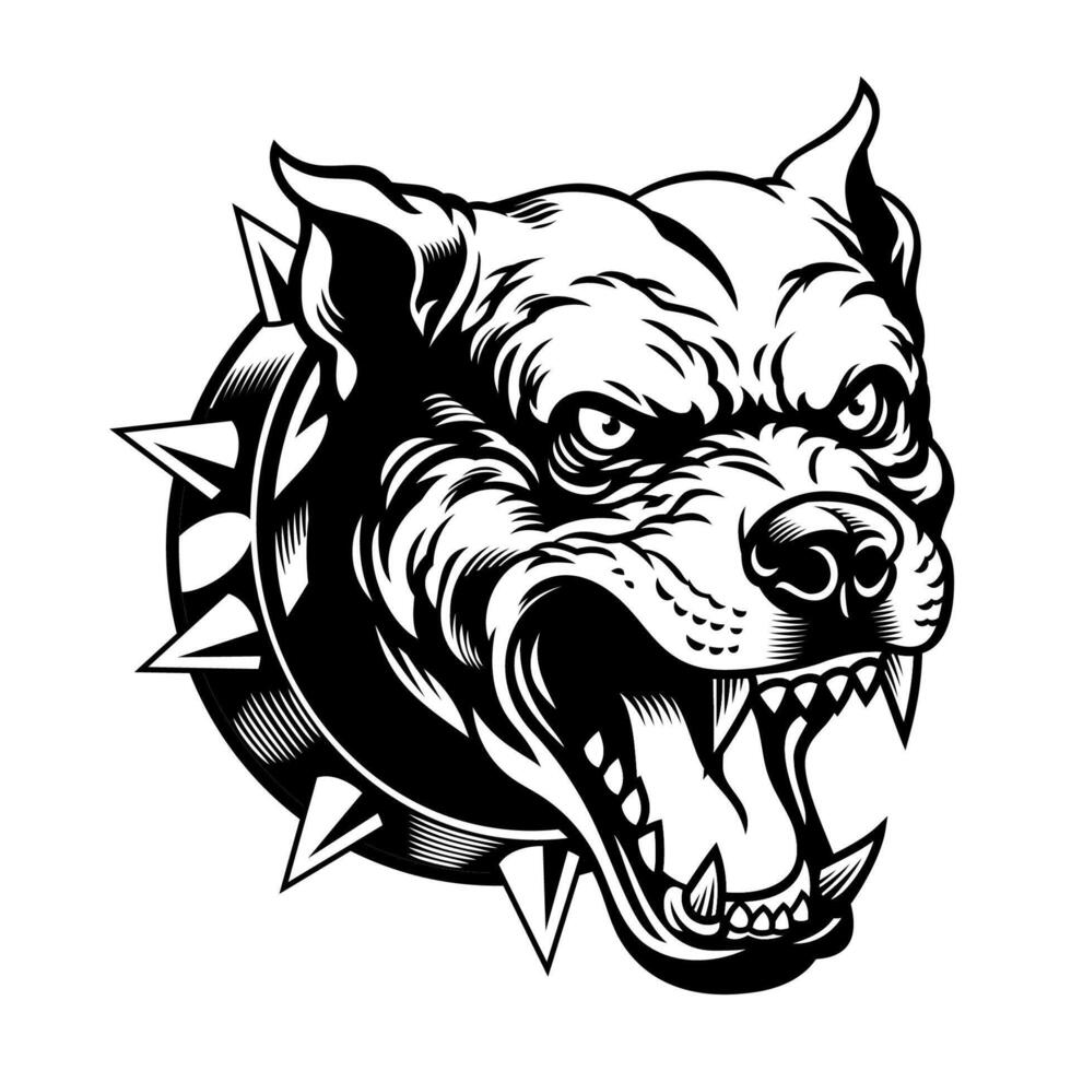 Angry Pitbull Illustration in Black and White vector