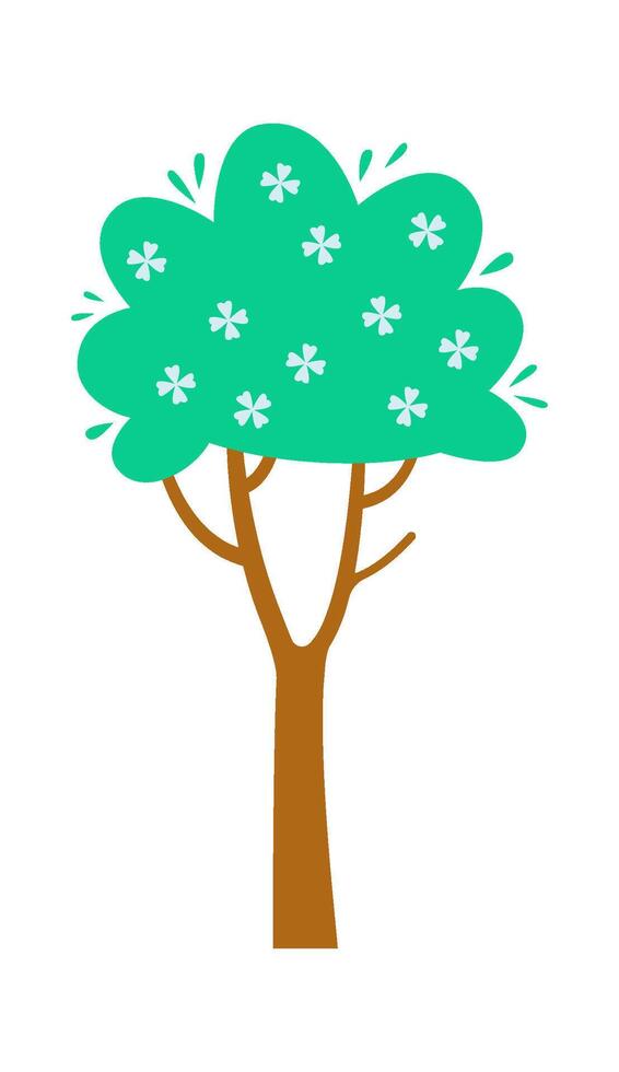 Cartoon blooming tree flat icon Small spring flowers Illustration vector
