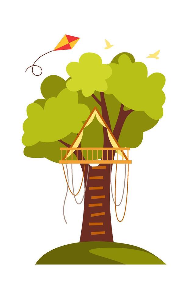 Wooden tree house balcony flat icon vector
