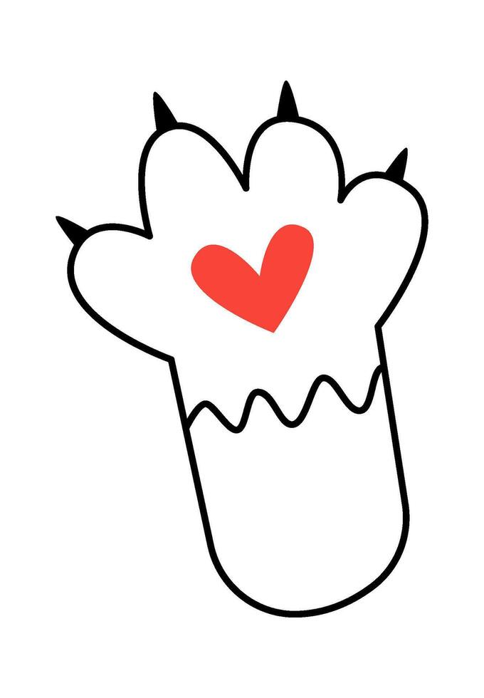 Cute cat paw with heart contemporary line art element vector
